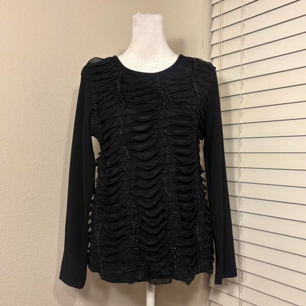 Goth grunge bohemian faux rip long sleeve black shimmery top size S